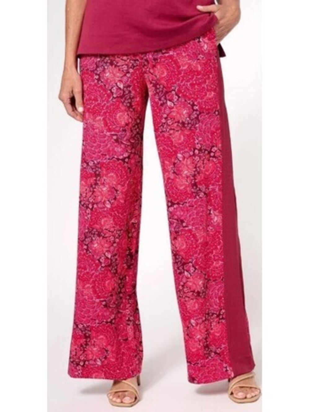 Isaac Mizrahi Live Pants Sangria Printed Pebble Knit A609750 NEW - Medium Tall